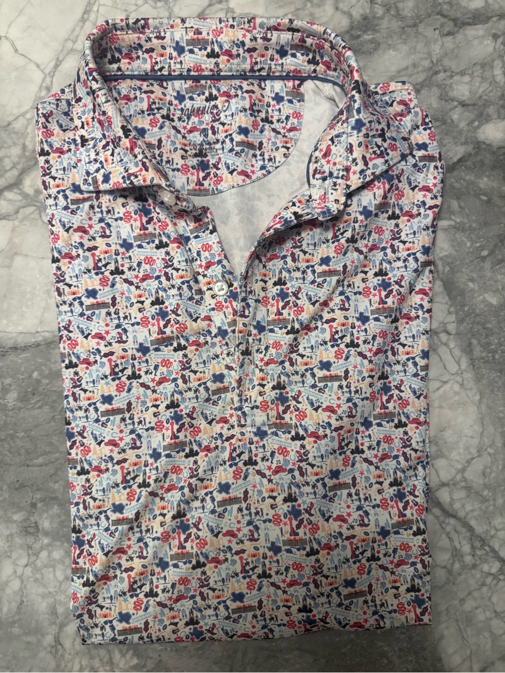 johnnie-O White Button-Down Shirt with Blue & Red Microprint